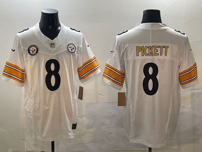 Men Pittsburgh Steelers #8 Pickett White Second generation 2024 Nike Limited NFL Jersey style 01081